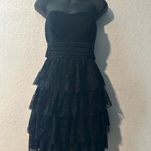 BCX Dress Elegant Black Strapless Lace Mini Dress